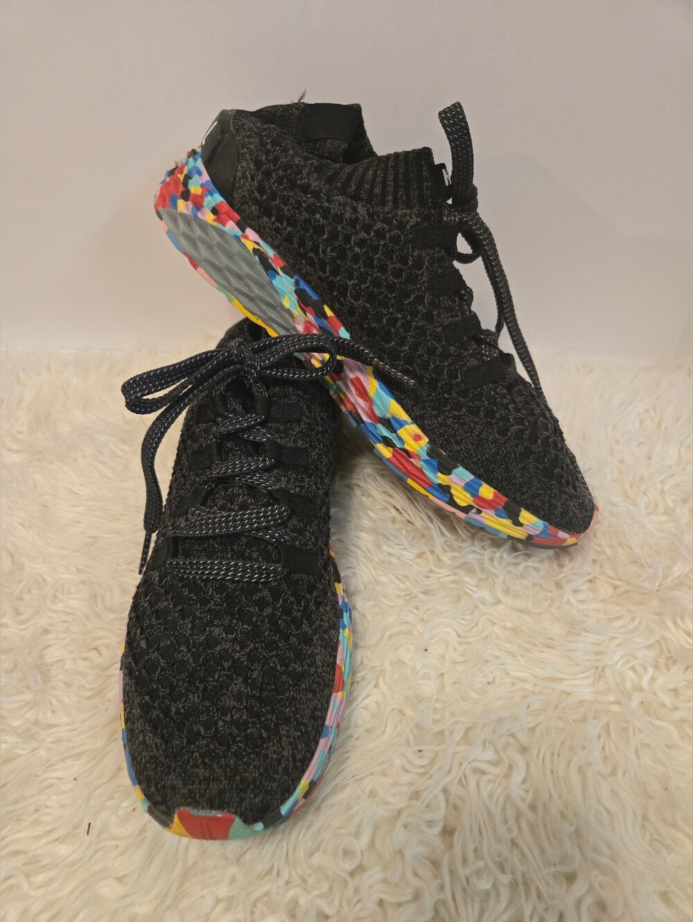 NOBULL Black Knit Sneakers with Multicolor Mosaic Sole